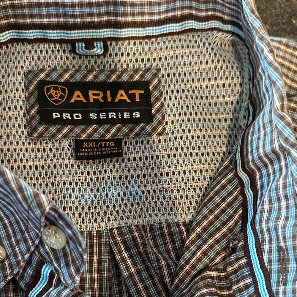Ariat Pro Series Men's Blue, Brown and White Plaid Shirt